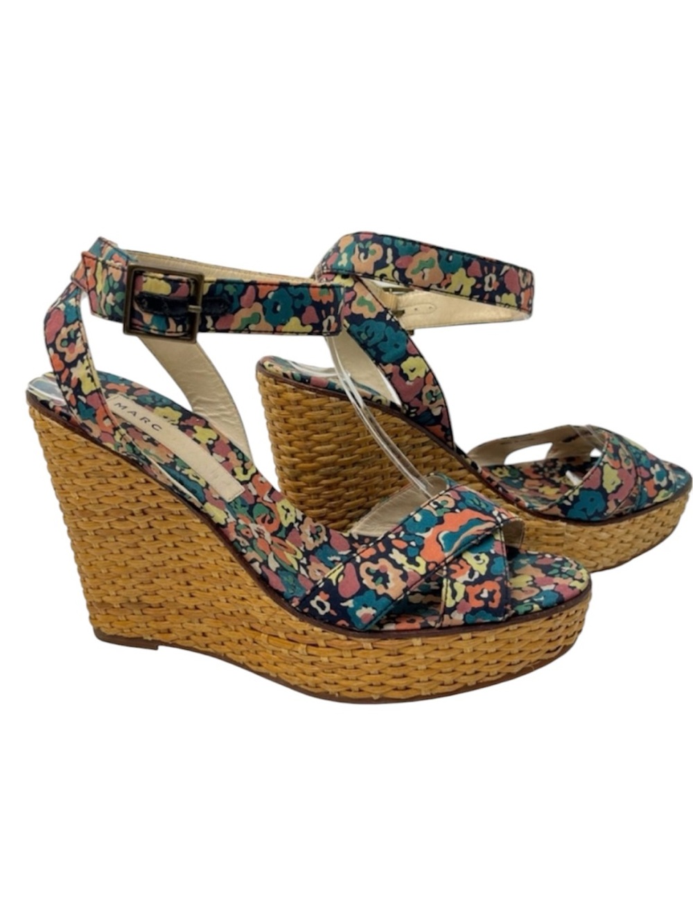 Marc Jacobs Vintage Floral Print Woven Platform Wedge Retro Sandals